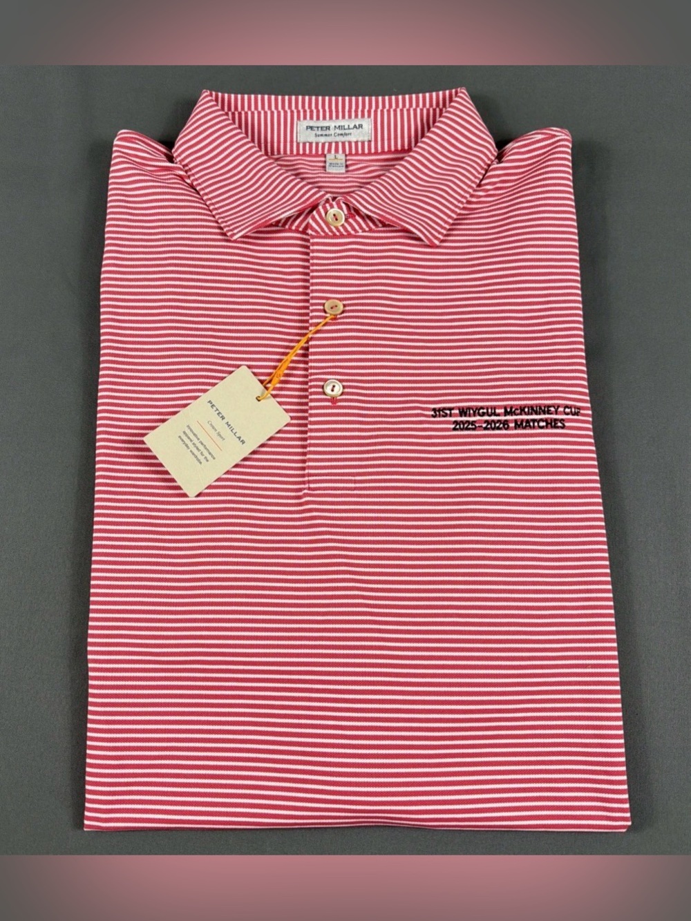 Peter Millar Golf Shirt Polo CS Summer Comfort Chest Sleeve Logo FLCC Striped LG